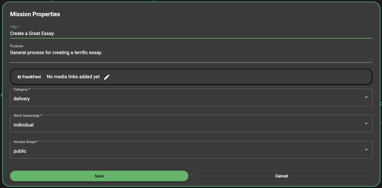 mission properties dialog